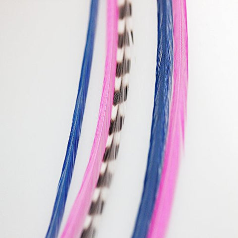Five Genuine 7-11 Beautiful Long Thin Royal Blue & Hot Pink with Grizzly Feathers for Hair Extension! - Sexy Sparkles Fashion Jewelry - 5