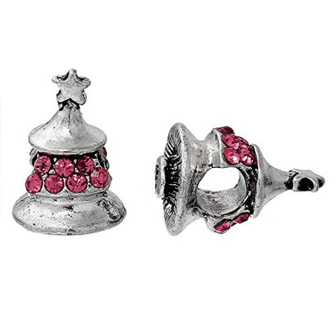 Christmas Tree W/pink Rhinestones Charm Bead for European Snake Chain Charm Bracelet - Sexy Sparkles Fashion Jewelry - 3