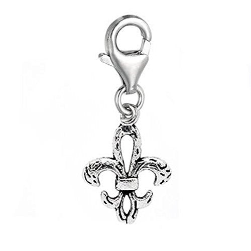 Clip on Fleur-de-lis Dangle Charm Pendant for European Clip on Charm Jewelry w/ Lobster Clasp