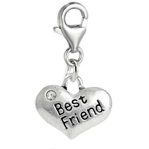 Best Friend W/clear Crystals Clip On Pendant for European Charm Jewelry w/ Lobster Clasp - Sexy Sparkles Fashion Jewelry
