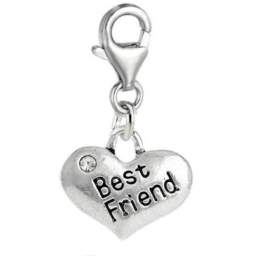Best Friend W/clear Crystals Clip On Pendant for European Charm Jewelry w/ Lobster Clasp