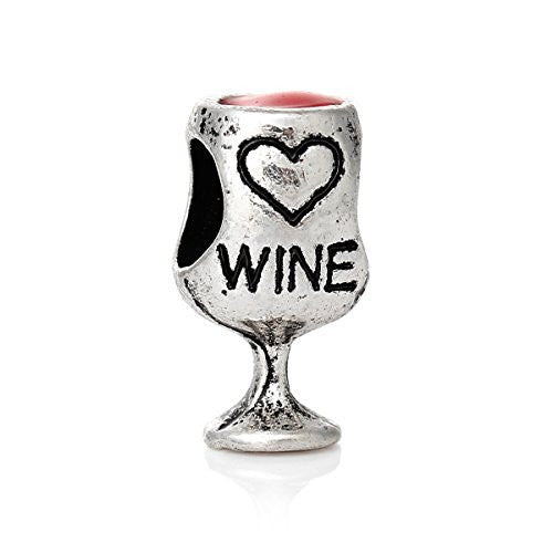 Wineglass Wine Wine Lover Glass Cup Charm Spacer Bead Compatible for all Snake Chain Charm Bracelets - Sexy Sparkles Fashion Jewelry - 1