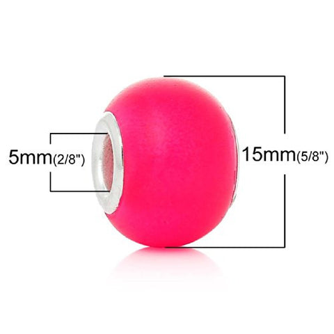Five (5)Hot Pink Lampwork Murano Glass European Beads Compatible with European Snake Chain Bracelet - Sexy Sparkles Fashion Jewelry - 2