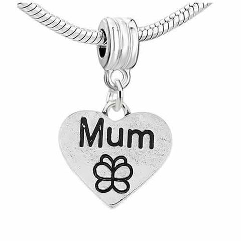 Mum Charm with Butterfly Carved Dangle European Bead Compatible for Most European Snake Chain Bracelet - Sexy Sparkles Fashion Jewelry - 2