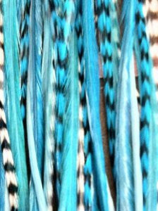Feather Hair Extension Light Blue Remix 6-12 Feathers for Hair Extensionincludes 2 Silicon Micro Beads.