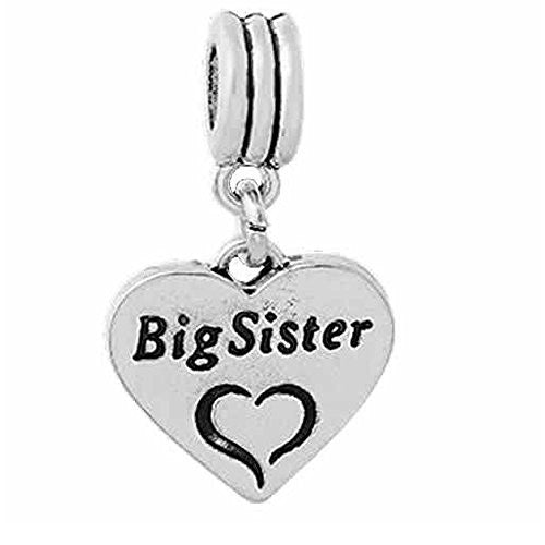 Big Sister Heart Dangle Charm Spacer European Bead Compatible for Most European Snake Chain Bracelet - Sexy Sparkles Fashion Jewelry