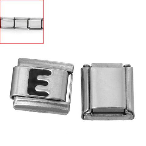 Italian Charm Bracelet Link Square Silver Tone Alphabet Letter (E) - Sexy Sparkles Fashion Jewelry - 3