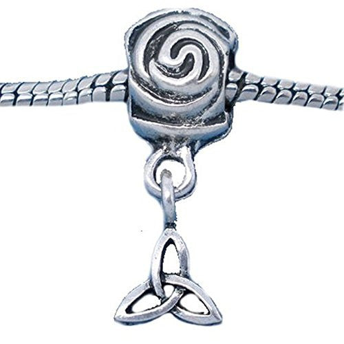 Rose w/ Celtic Knot Dangle European Bead Compatible for Most European Snake Chain Bracelet