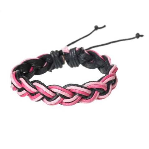 Pink & Fushia Cowhide Rope Braided Bracelet - Sexy Sparkles Fashion Jewelry - 2