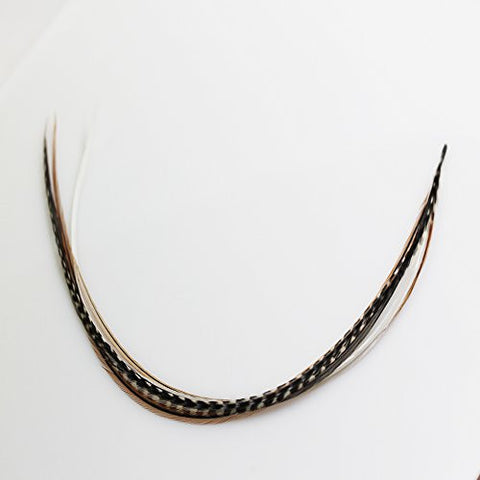 Feather Hair Extension 8-12 Black with Browns & Beige Quality Salon Feathers for Hair Extension - Sexy Sparkles Fashion Jewelry - 5