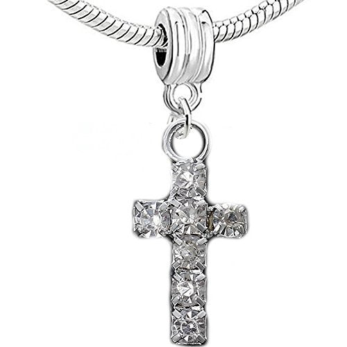 Cross with Clear  Crystals Charm European Bead Compatible for Most European Snake Chain Bracelet