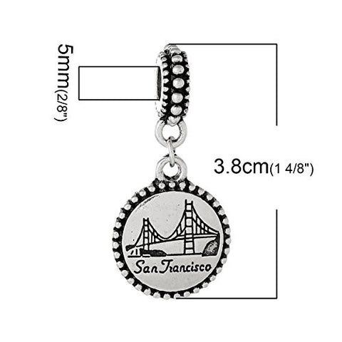 State Charm Bead Spacer (San Francisco)Spacer Bead for European Snake Chain Charm Bracelet - Sexy Sparkles Fashion Jewelry - 3