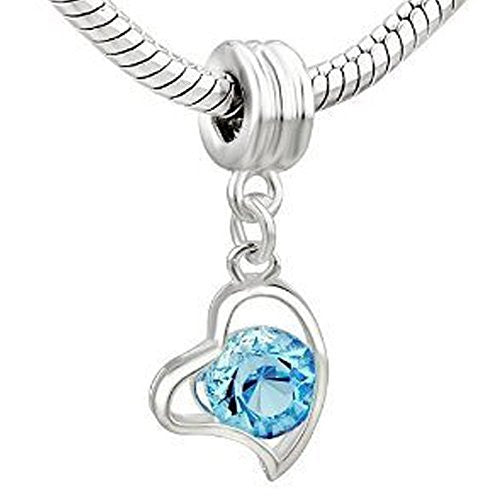 Turquoise  Rhinestone Heart Dangle Charm European Bead Compatible for Most European Snake Chain Bracelet - Sexy Sparkles Fashion Jewelry - 1