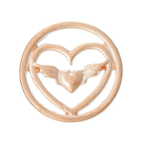 Heart With Wings Floating Charms Dish Plate for Glass Locket Pendants - Sexy Sparkles Fashion Jewelry - 1