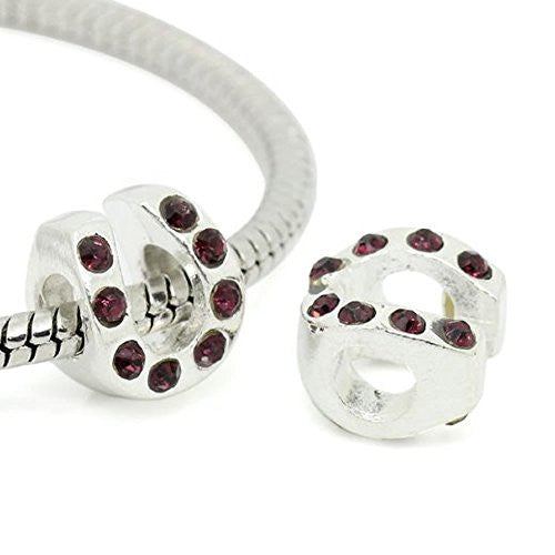 Horseshoe Good Luck Charm w/ Dark Purple Stones Spacer Charm Bead for Most European Snake Chain Bracelet - Sexy Sparkles Fashion Jewelry - 1