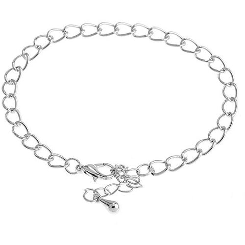 Silver Tone Lobster Clasp Link Chain Bracelet W/extender Chain 18cm(7 1/8) Long - Sexy Sparkles Fashion Jewelry - 1