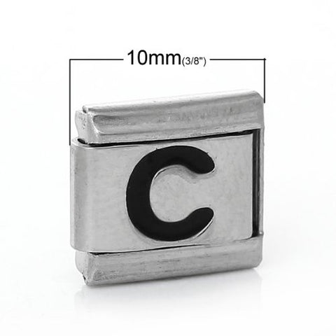 Italian Charm Bracelet Link Square Silver Tone Alphabet Letter (C) - Sexy Sparkles Fashion Jewelry - 2