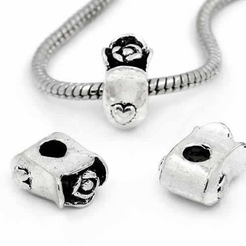 A Rose on Vase with Heart Charm European Bead Compatible for Most European Snake Chain Bracelet - Sexy Sparkles Fashion Jewelry - 2