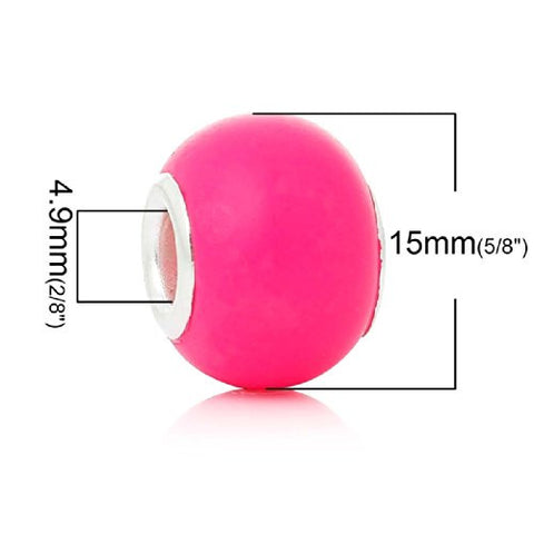 Five (5) Hot Pink-Lampwork Murano Glass European Beads Compatible with European Snake Chain Bracelet - Sexy Sparkles Fashion Jewelry - 2