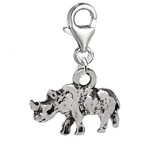 3d Walking Rhinoceros Clip-on Bead for Charm Bracelet or Necklace