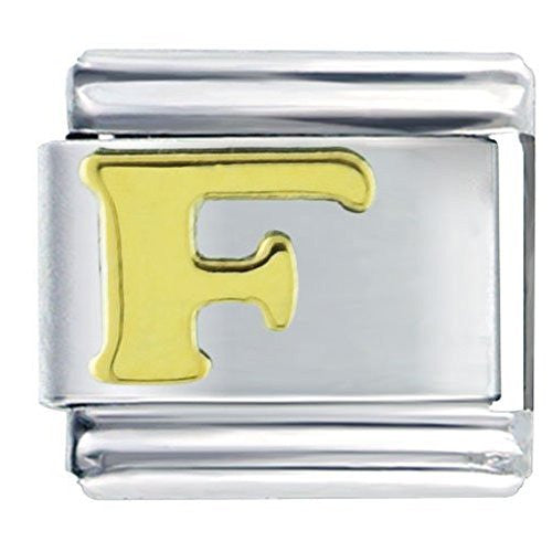 Gold plated base Letter F Italian Charm Bracelet Link