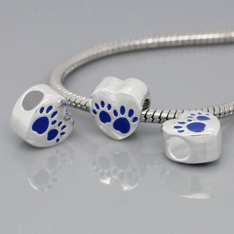 Love Heart Charm with Blue Paw Print European Bead Compatible for Most European Snake Chain Bracelet - Sexy Sparkles Fashion Jewelry - 2