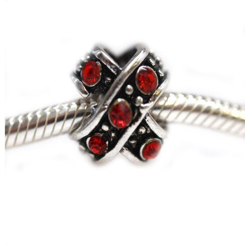 Red  Rhinestone Criss Cross Charm Spacer European Bead Compatible for Most European Snake Chain Bracelet