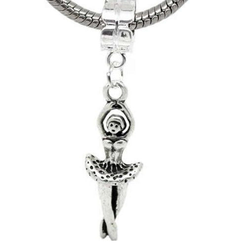 Dancing Ballerina Dangle Bead Charm Spacer For Snake Chain Charm Bracelet
