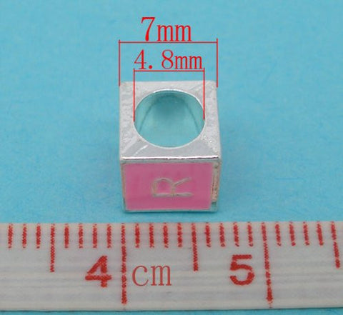 "R" Letter Square Charm Beads Pink Enamel European Bead Compatible for Most European Snake Chain Charm Bracelet - Sexy Sparkles Fashion Jewelry - 3
