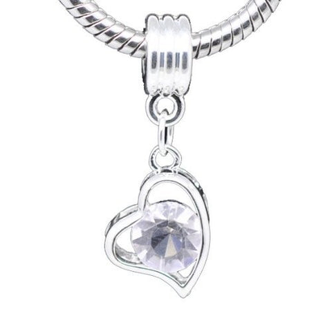 April Heart Birthstone with Clear Rhinestone charm for European Snake chain charm bracelet - Sexy Sparkles Fashion Jewelry - 5