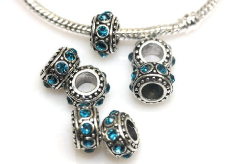 Five (5)December Birthstone  Rhinestone Charms Spacer Beads For Snake Chain Charm Bracelet - Sexy Sparkles Fashion Jewelry - 1