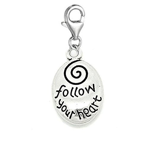 Clip on Follow Your Heart Charm Dangle Pendant for European Clip on Charm Jewelry with Lobster Clasp