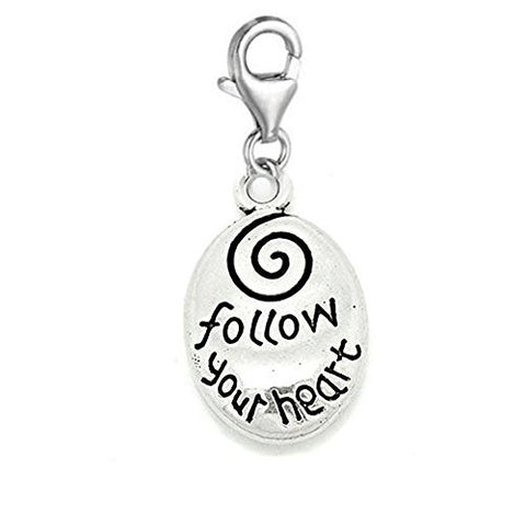 Clip on Follow Your Heart Charm Dangle Pendant for European Clip on Charm Jewelry with Lobster Clasp - Sexy Sparkles Fashion Jewelry - 1