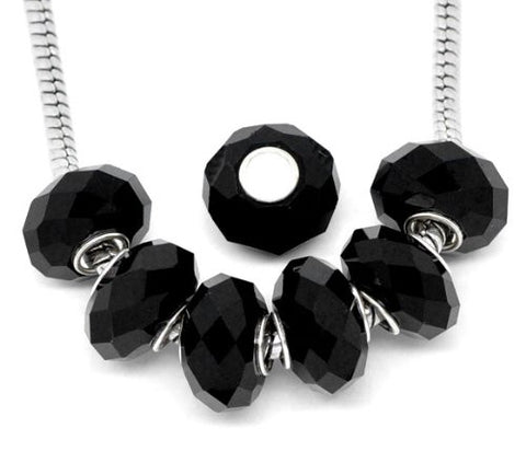 Faceted Murano Glass Charm European Bead Compatible for Most European Snake Chain Bracelet (Jet Black) - Sexy Sparkles Fashion Jewelry - 2