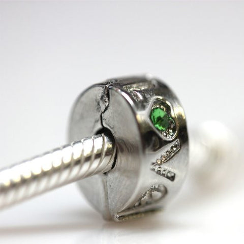 Love Green  Rhinestone Clip Lock Stopper European European Bead Compatible for Most European Snake Chain Bracelet - Sexy Sparkles Fashion Jewelry - 2
