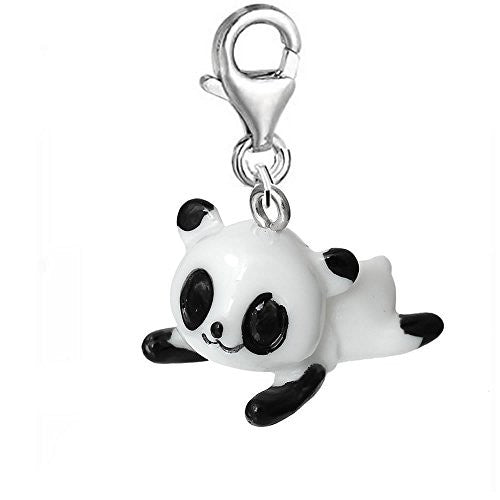 Resin Black and White Panda Dangling Clip on Pendant Charm for Bracelet or Necklace - Sexy Sparkles Fashion Jewelry