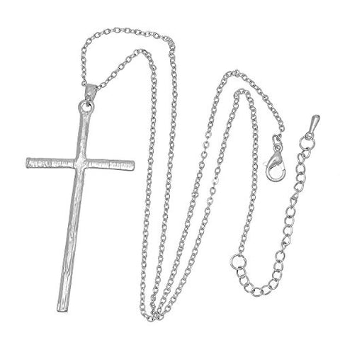 Fashion Jewelry Women Necklace Silver Tone Cross Clear Rhinestone 43.5cm(17 1/8) Long, - Sexy Sparkles Fashion Jewelry - 3