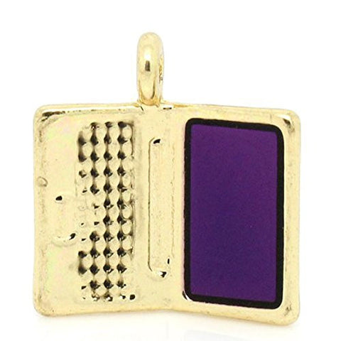 Gold plated base Tone Computer/laptop with Purple Enamel Screen Charm Pendant - Sexy Sparkles Fashion Jewelry - 1