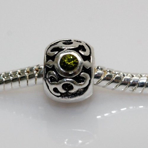 Green  Created Crystals European Bead Compatible for Most European Snake Chain Bracelet