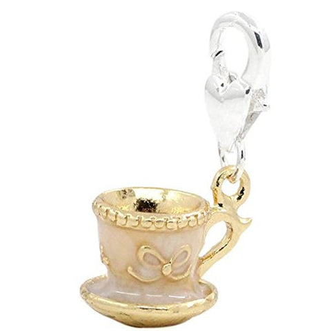 Gold Tone Teacup Clip on Pendant for European Charm Jewelry w/ Lobster Clasp - Sexy Sparkles Fashion Jewelry - 1