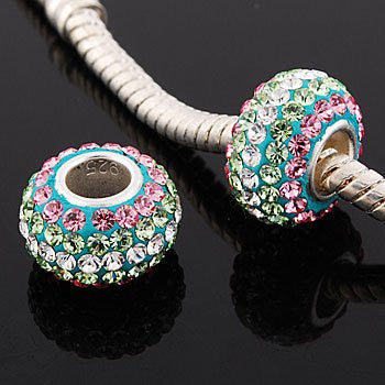 One Multi  Rhinestone Crystals Charm Bead for Snake Chain Bracelet - Sexy Sparkles Fashion Jewelry - 2