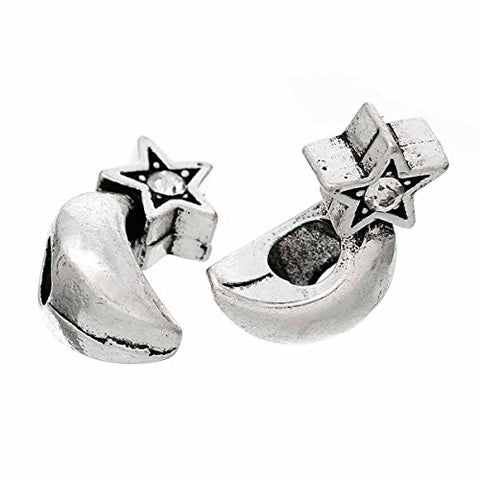 Moon Star W/Clear  Crystals Bead Compatible for Most European Snake Chain Bracelet - Sexy Sparkles Fashion Jewelry - 3