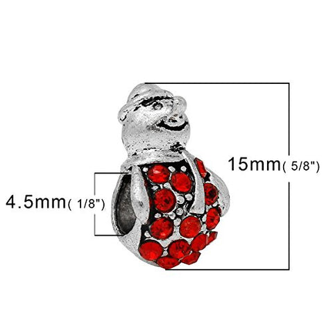 Christmas Snow Man With Red Rhinestones Charm Bead for European Snake Chain Charm Bracelet - Sexy Sparkles Fashion Jewelry - 2