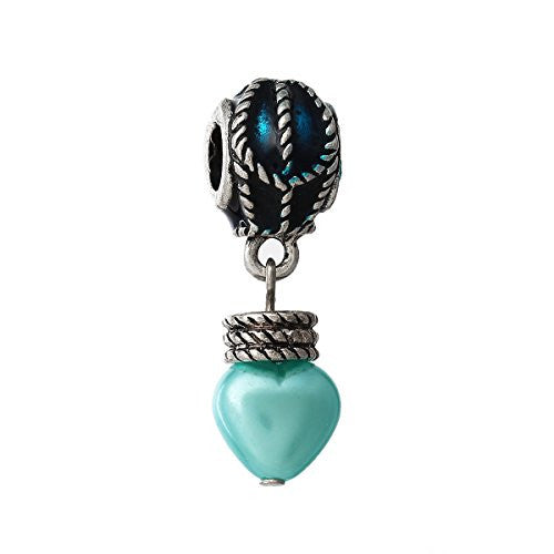 European Charm Dangle Beads Acrylic Blue Heart Antique Silver Enamel Fuchsia - Sexy Sparkles Fashion Jewelry - 1
