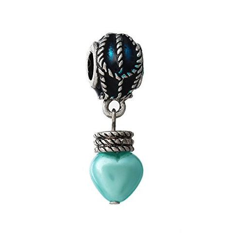 European Charm Dangle Beads Acrylic Blue Heart Antique Silver Enamel Fuchsia - Sexy Sparkles Fashion Jewelry - 1