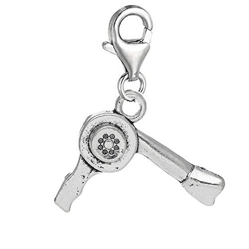 Clip on Hair Dryer Charm Dangle Pendant for European Clip on Charm Jewelry w/ Lobster Clasp - Sexy Sparkles Fashion Jewelry
