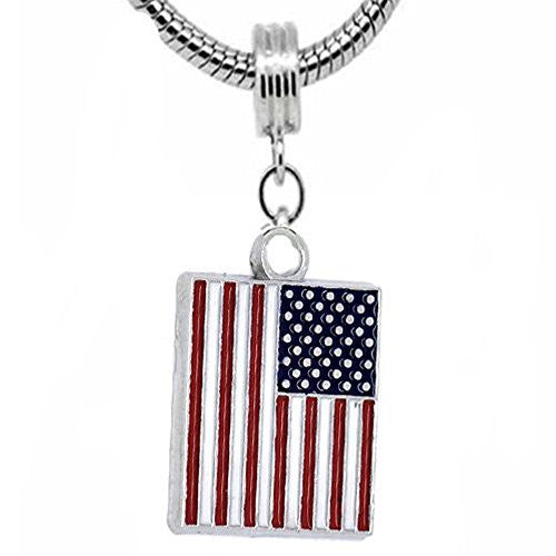 One Sided US Flag Bead Charm Dangle for snake Chain charm Bracelet