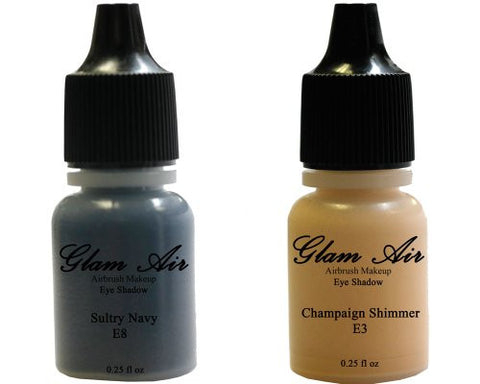 Glam Air Set of Two (2) s- E3Champaign Shimmer & E8sultry Navy Airbrush Water-based 0.25 Fl. Oz. Bottles of Eyeshadow Sultry Navy & Champaign Shimmer - Sexy Sparkles Fashion Jewelry - 1