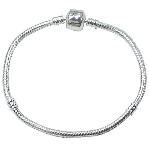 Pandora Style  Snake Chain Bead Barrel Clasp Bracelet (Silver,19cm)