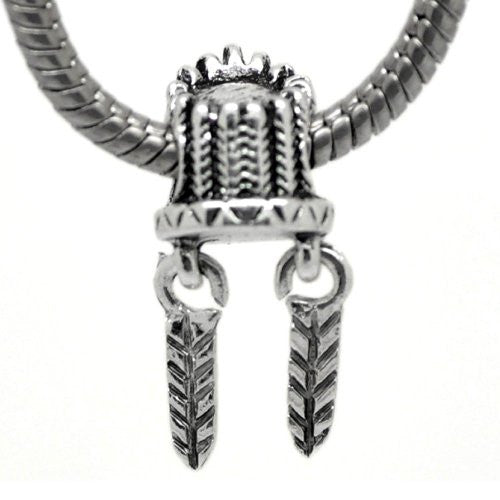 American Indian Spirit Feather Hat Charm European Bead Compatible for Most European Snake Chain Bracelet